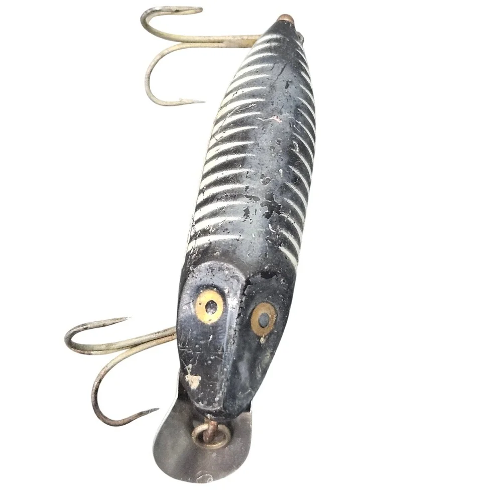 Vintage Fishing Lure Heddon River‎ Runt Spook Floater Black Shore Minnow Tackle
